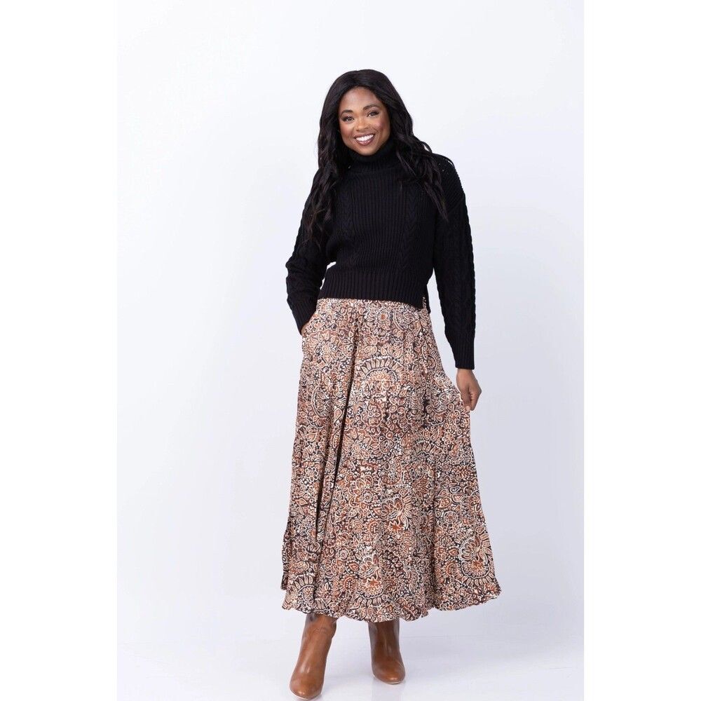 Anthropologie Love The Label Wanda Skirt In Fire Clay Printed Smocked L 287453 - Picture 2 of 9